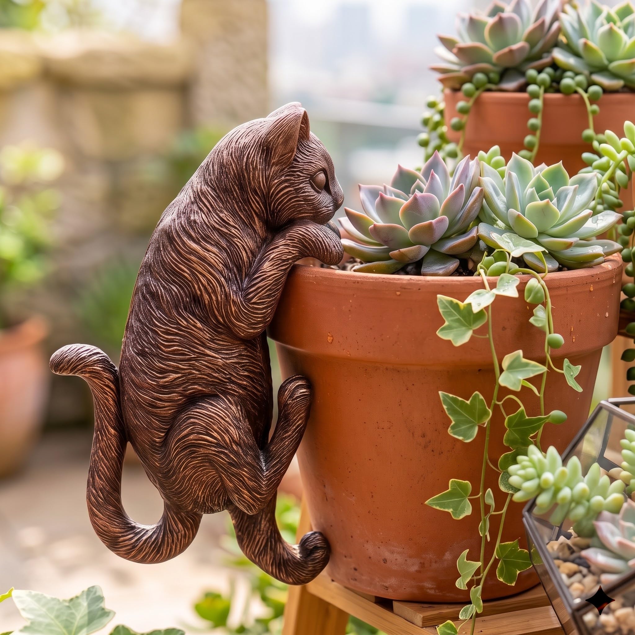 Resin Climbing Cat Pot Hugger Plant Hanger Garden Statues Planter Ornament