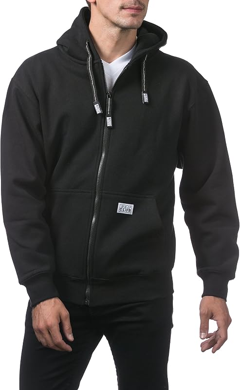 Pro Club Men's Heavyweight Full Zip Fleece Hoodie, Black, X-Large image 4