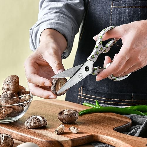 Miniatura 4 de Linoroso Tijeras de cocina resistentes con soporte magnético, hechas con acero japonés 4034, tijeras de cocina multipropósito ultra afiladas para