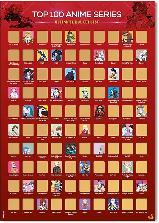 Top 100 Anime Scratch Off Poster With Scratching Tool 100