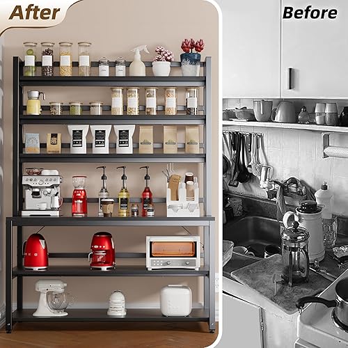 Miniatura 6 de Aquzee Estantes para panaderos de 6 niveles para cocinas, soporte de almacenamiento de cocina con gabinete, organizador independiente negro con