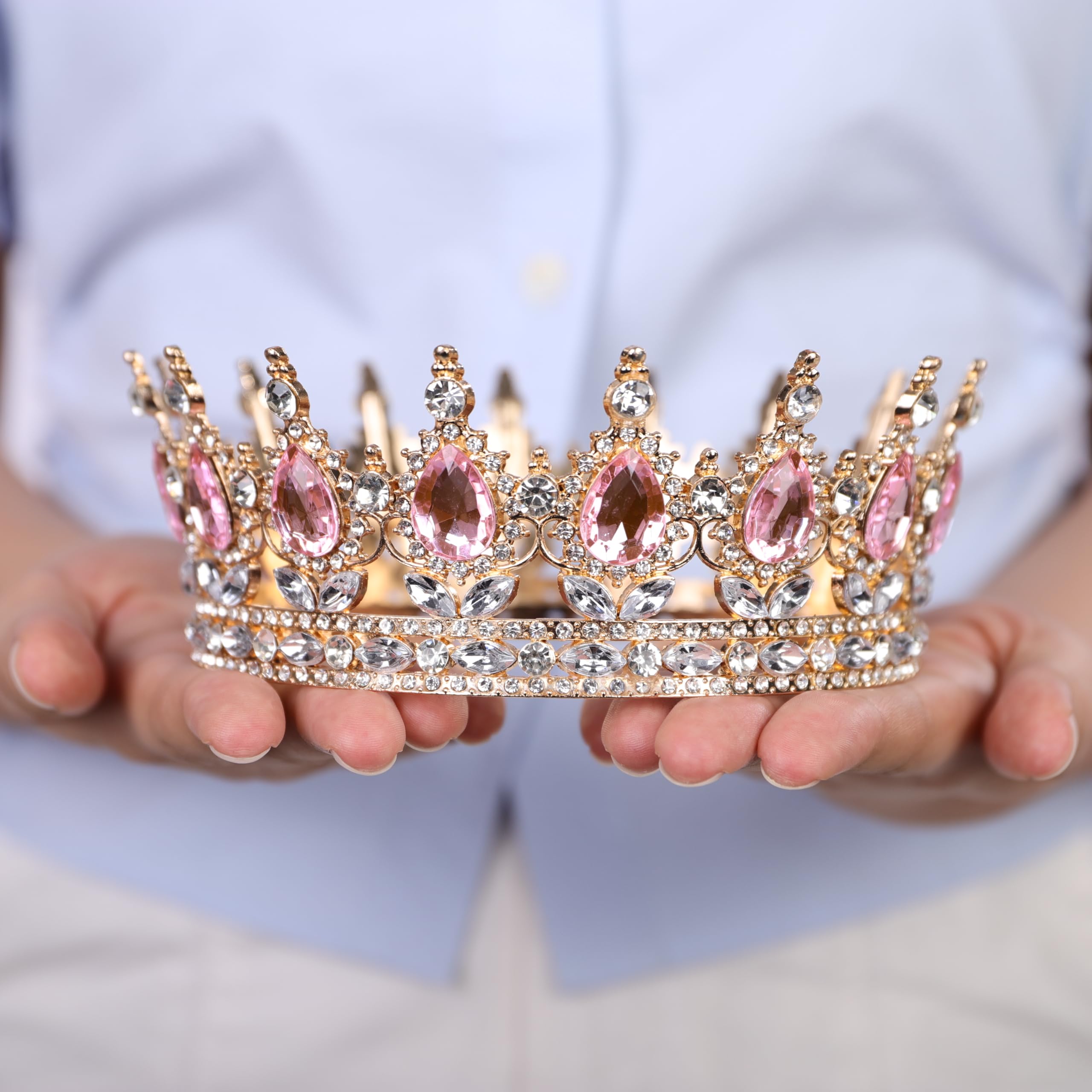 JWICOS Kryształowa diadem dla kobiet, kryształ górski, ślub, pełna okrągła tiara, akcesoria do włosów dla dziewcząt, kostium na przyjęcie urodzinowe