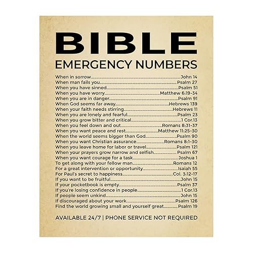 Miniatura 1 de "Bible Emergency Numbers-Available 247"-Bible Verse Wall Art -11 x 14" Vintage Scripture Poster Print-Ready to Frame. Inspirational