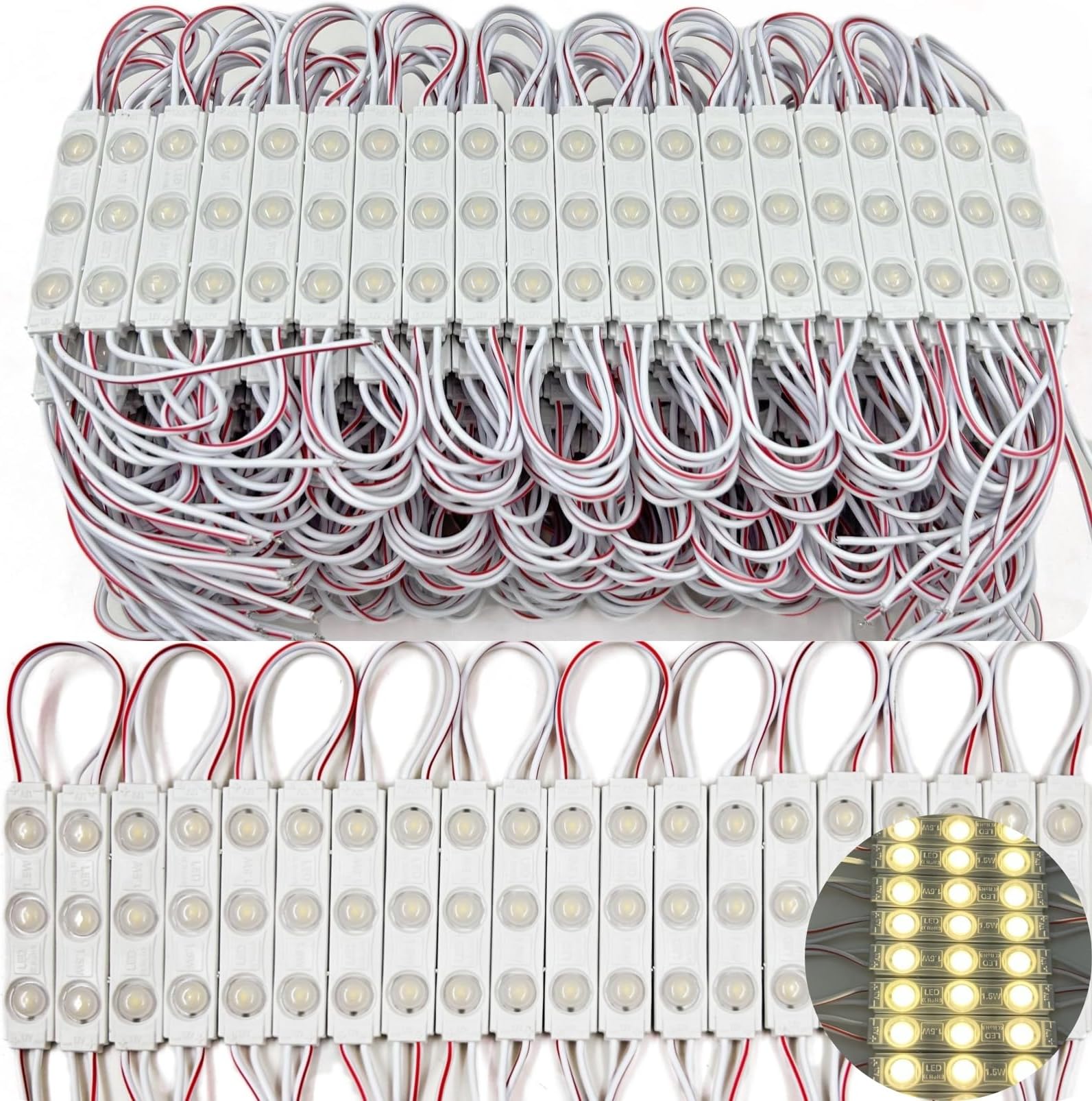 400 Pcs LED Module Warm White 2700K 1.5W Storefront Decoration Lights 12V DC LED-Module Light with Tape Adhesive Backside for Inflatables Decorative Christmas Letter Advertising Signs