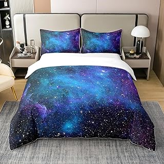 Erosebridal 100% Cotton Purple Galaxy Comforter Cover Moon Star Bedding Set Twin Night Starry Sky Space Duvet Cover Black Nebula Cosmos Twinkling Stars Navy Blue Quilt Cover for Kids Boys Girls