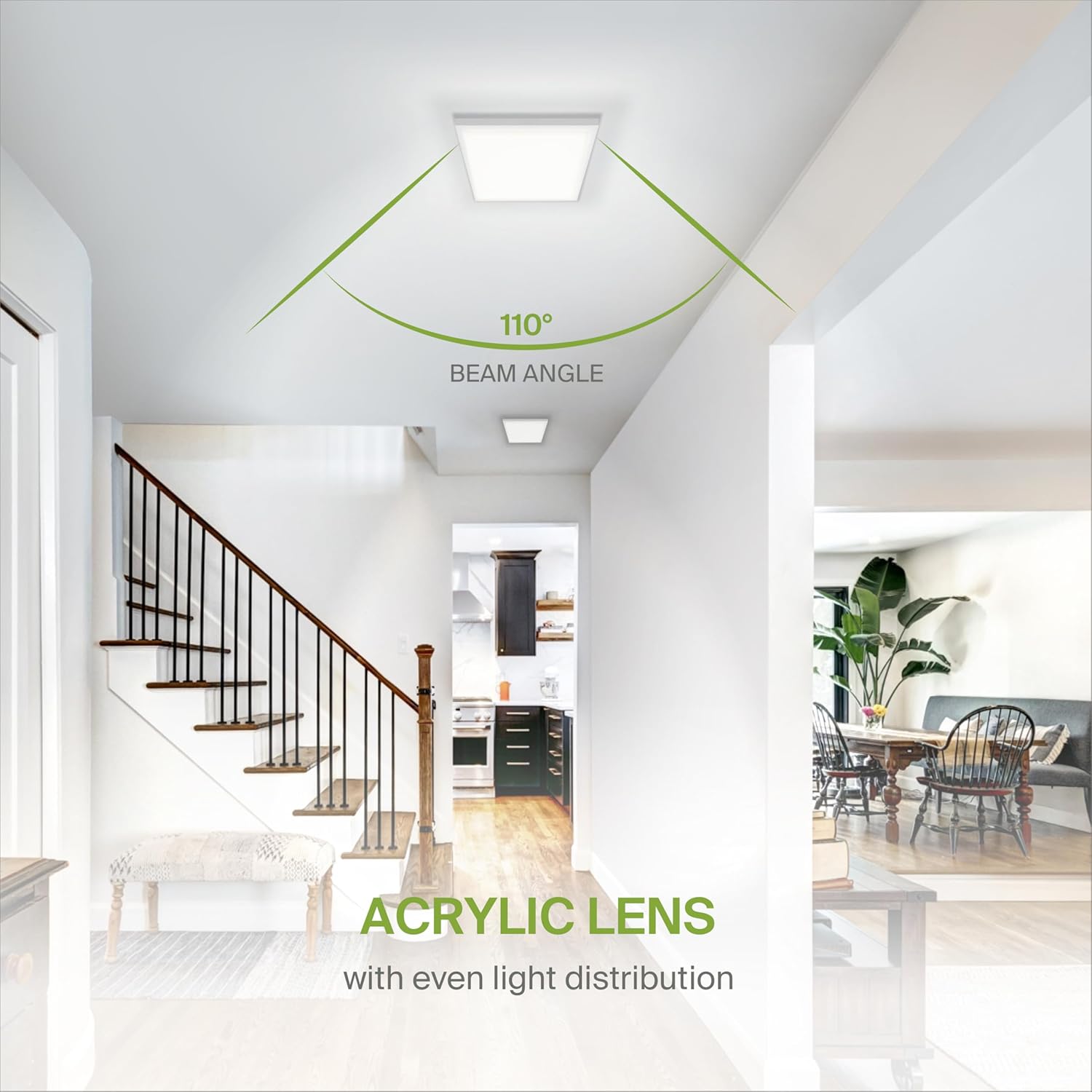 ASD LED 12" Square Flush Mount Ceiling Light Fixture, Low Profile Surface Lighting | 5CCT, Dimmable, Ultra-Thin, ETL Listed | 24W 1700LM 2700-6000K 120V | Kitchen, Bedroom, Hallway Lamp | White