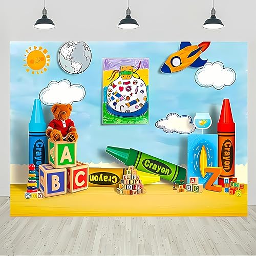 Fondo de fotografía Crayon Papelería Fondo de primer cumpleaños Elmo Carta de regreso a la escuela Fondo de foto Estudio Recién nacido Niños Bebé