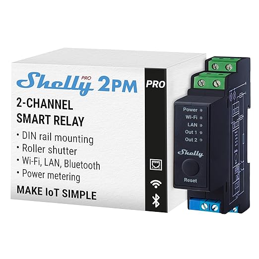 Shelly Pro 2PM | Wi-Fi & LAN 2-Channel Smart Relay with Power Metering | Home Automation | Compatible with Alexa & Google Home | iOS Android App | Remote Appliances Control & Monitoring