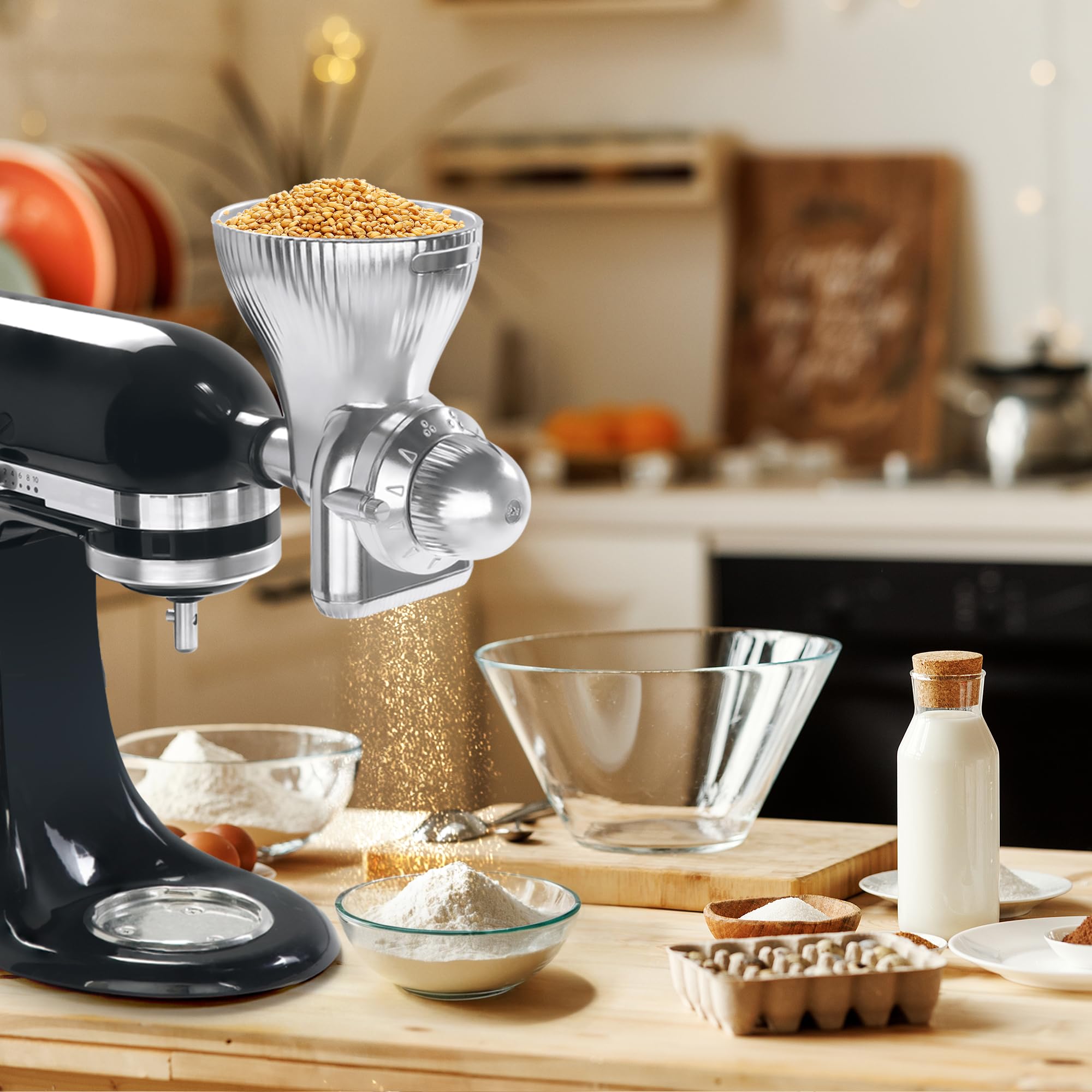 GLINK All Metal Grain Mill Attachment for KitchenAid Stand Mixer,12 Levels Flour Grinder Accessories, Grain Mill Attachment Fit for Grinding Wheat, Corn, Oats, Buckwheat, Millet and Other Cereals - Image 6