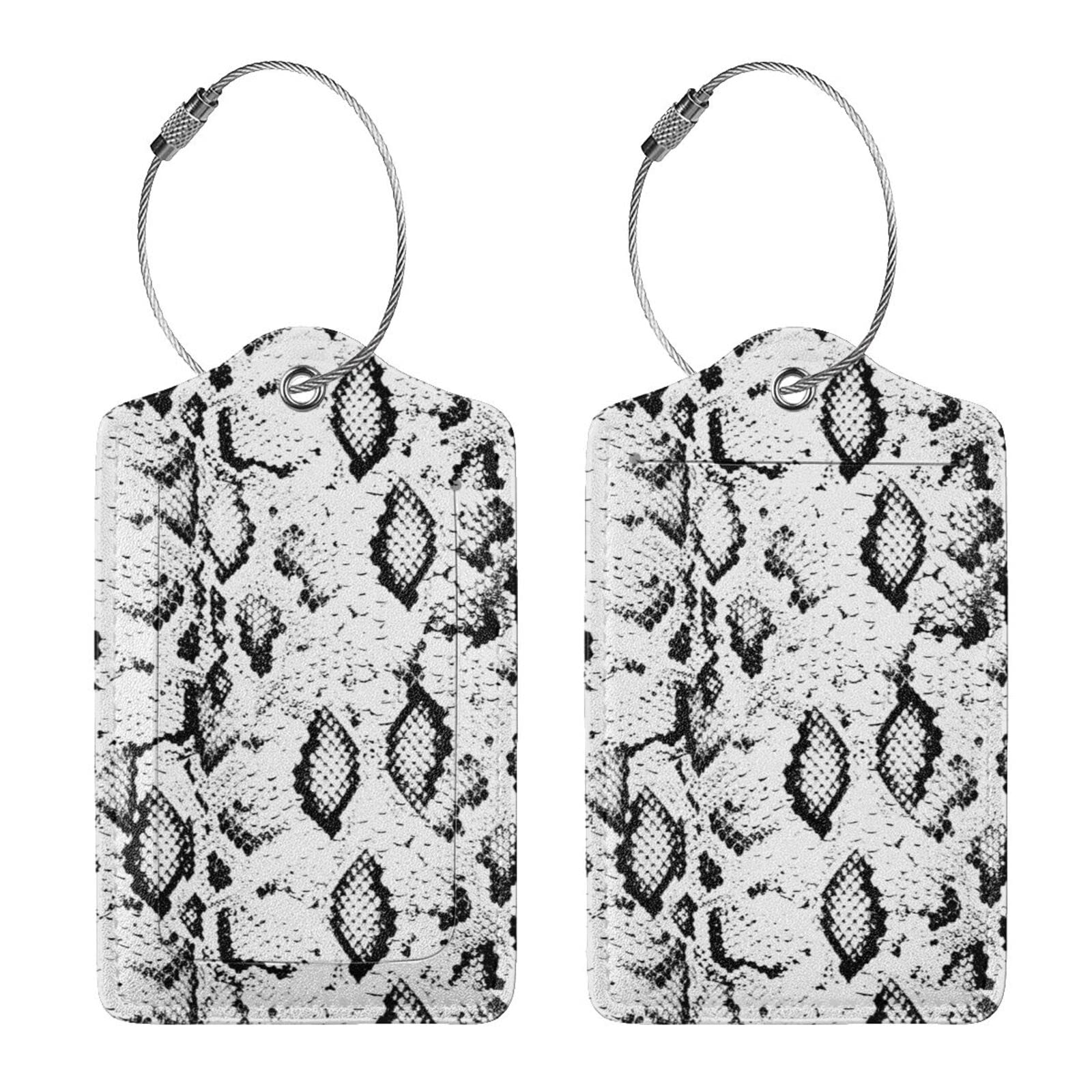Buyidec 2 Pack Snakeskin Pattern Luggage Tags for Suitcases, Leather Baggage Tag with LoopName Id Card Cover Travel Bag Labels Set for Women Men Boys