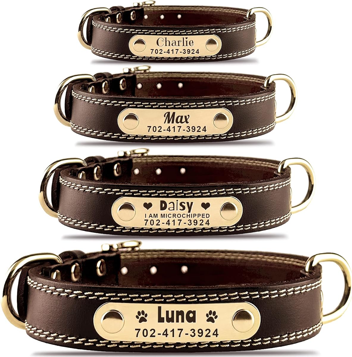 Personalized Dog Collar - Custom Leather Dog Collar with Engravable Nameplate - Durable Name Tag Collar - Customizable Dog Collar - Comfortable ID Collars for Small, Medium, Large Dogs (Large)
