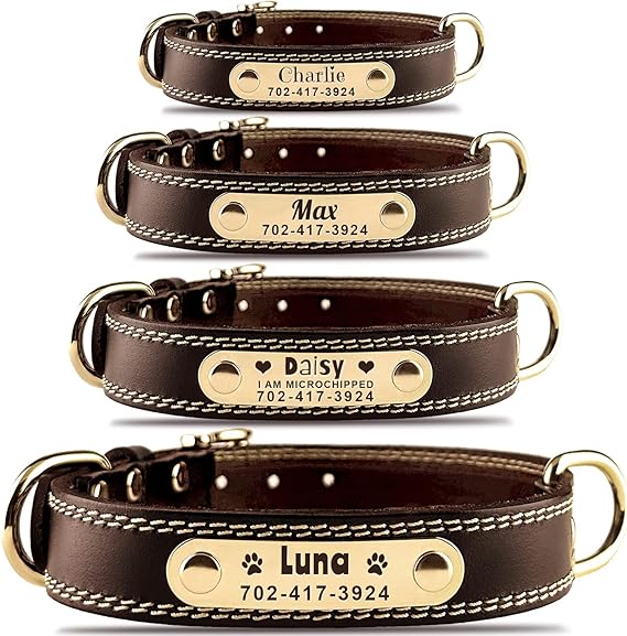 Personalized Raised Leather Dog Collar With Custom Engraved Nameplate - Made In The USA, Pet ID Tag - Foto 5