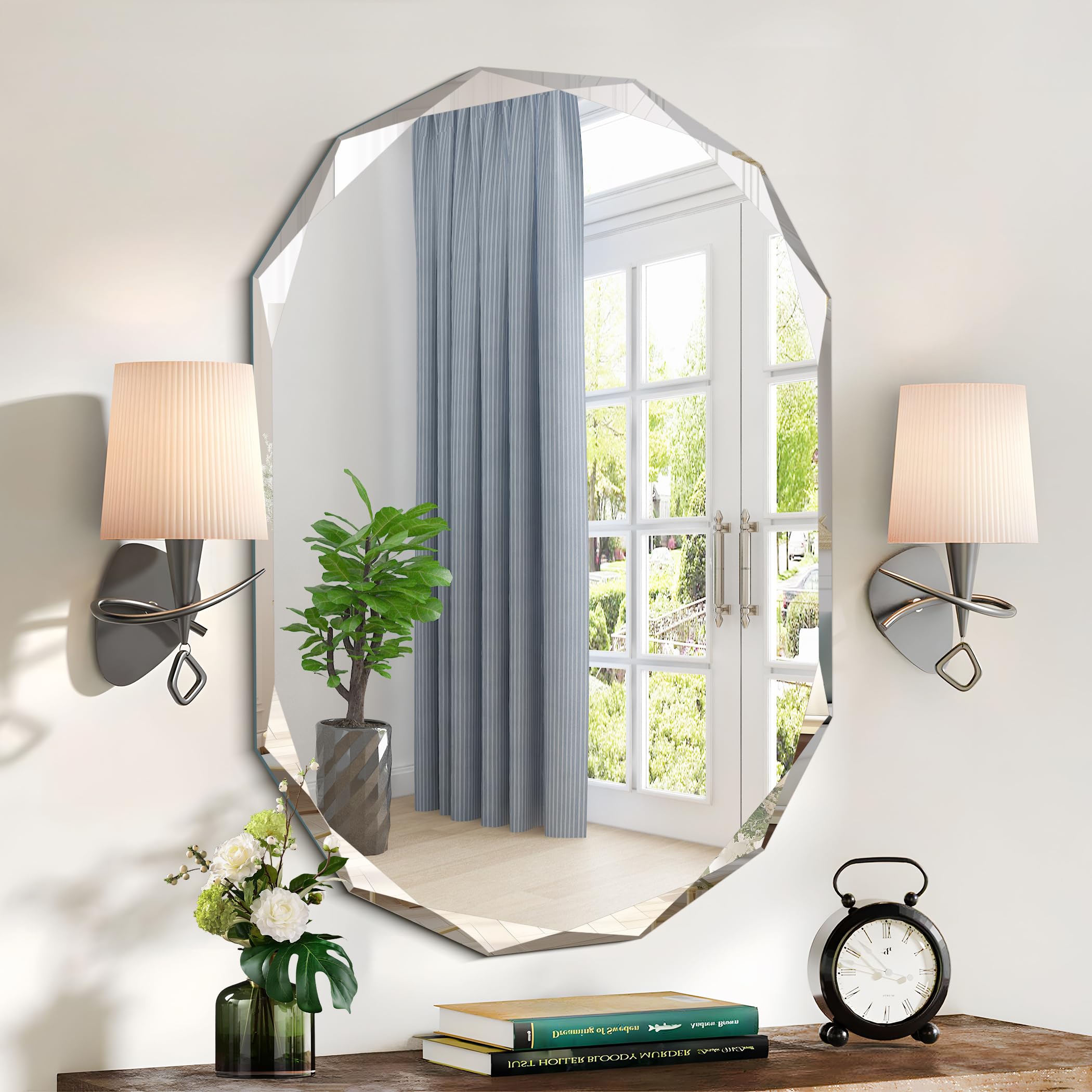 Frameless Bathroom Mirror,24x36 inch Vanity Mirror Beveled Edge Wall Mounted,Modern Frameless Mirror for Bathroom,Living Room,Entryway Mirror Horizontal or Vertical