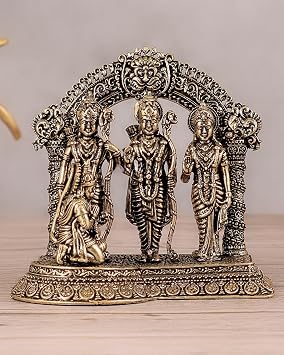 Ram Darbar Brass Statue 9.5 cm Premium Brass Lord Rama, Sita MATA, Lakshman, and Hanuman Idol Rama Family Murti for Home Decor and Worship | Diwali puja Gift | Home Decor
