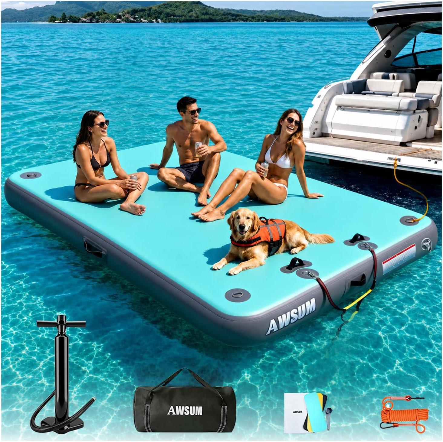 AWSUM Inflatable Floating Dock Air Dock Platform Floating Island Raft with None-Slip Surface for Pool Beach Ocean