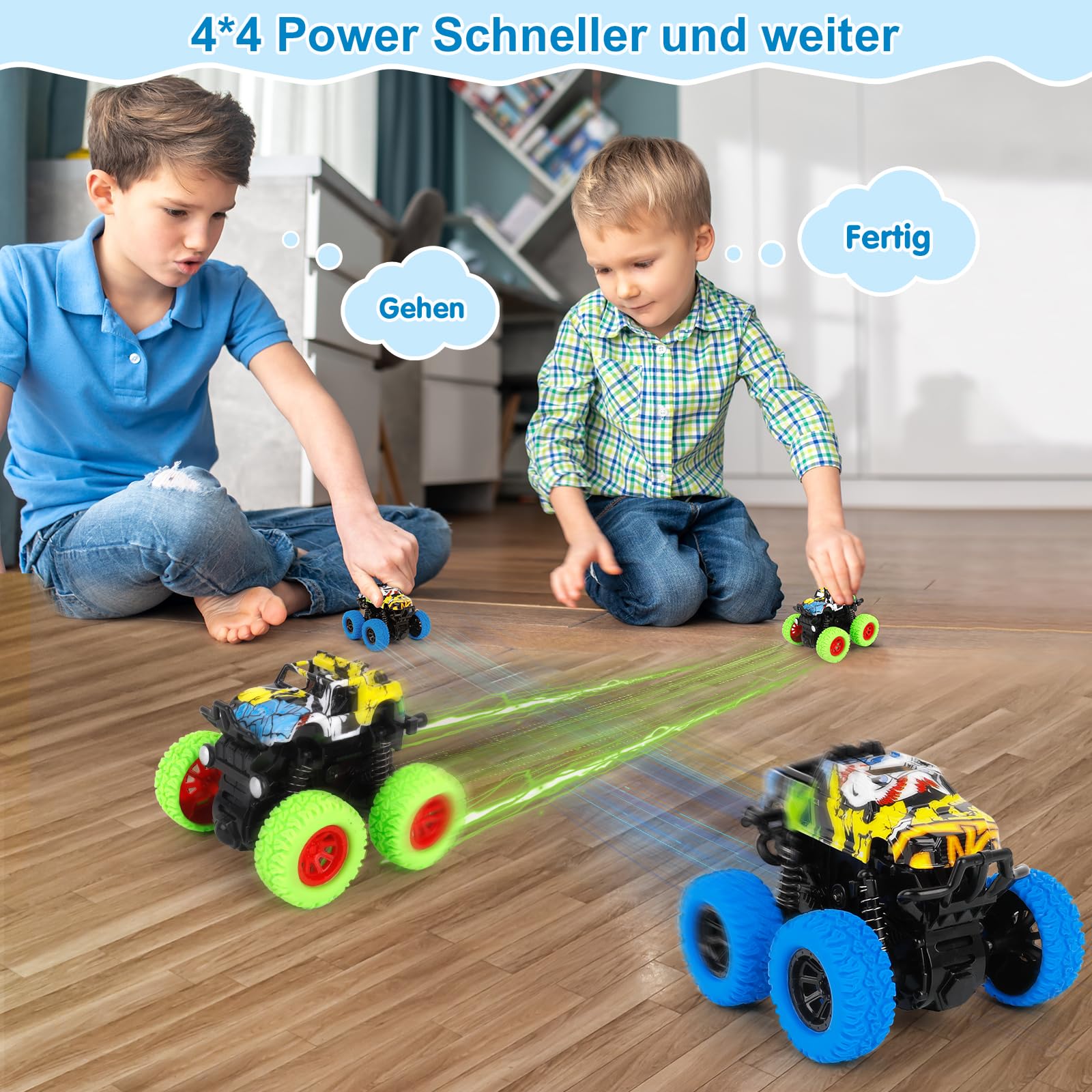 Monster Truck, Macchinine per Bambini 2 3 4 anni, 2 Pezz Macchina Giocattolo per Bambini con Rotazione a 360 Gradi, Macchine Camion Giocattolo per Bambini Regalo