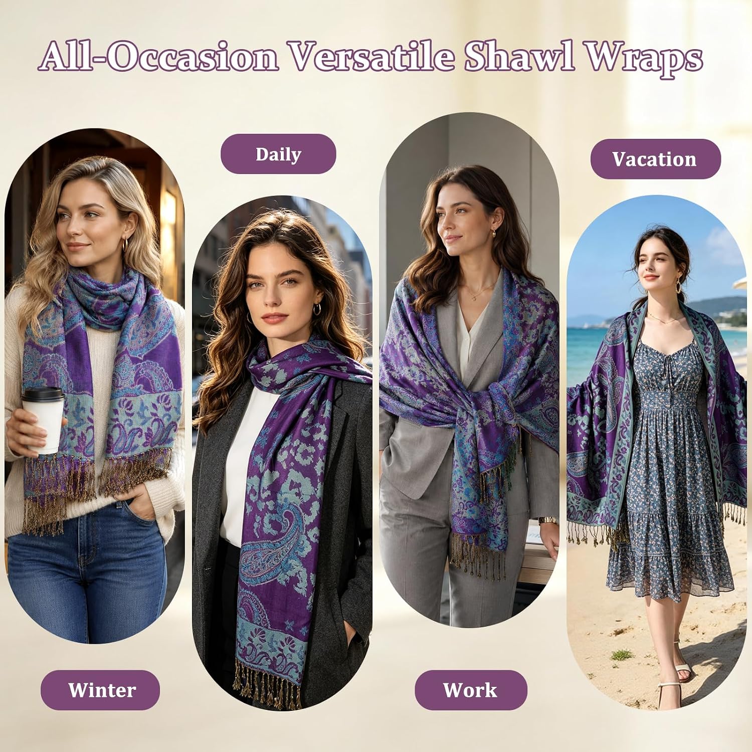 Paisley Pashmina Shawl Wrap for Women Reversible Rave Scarf image 2