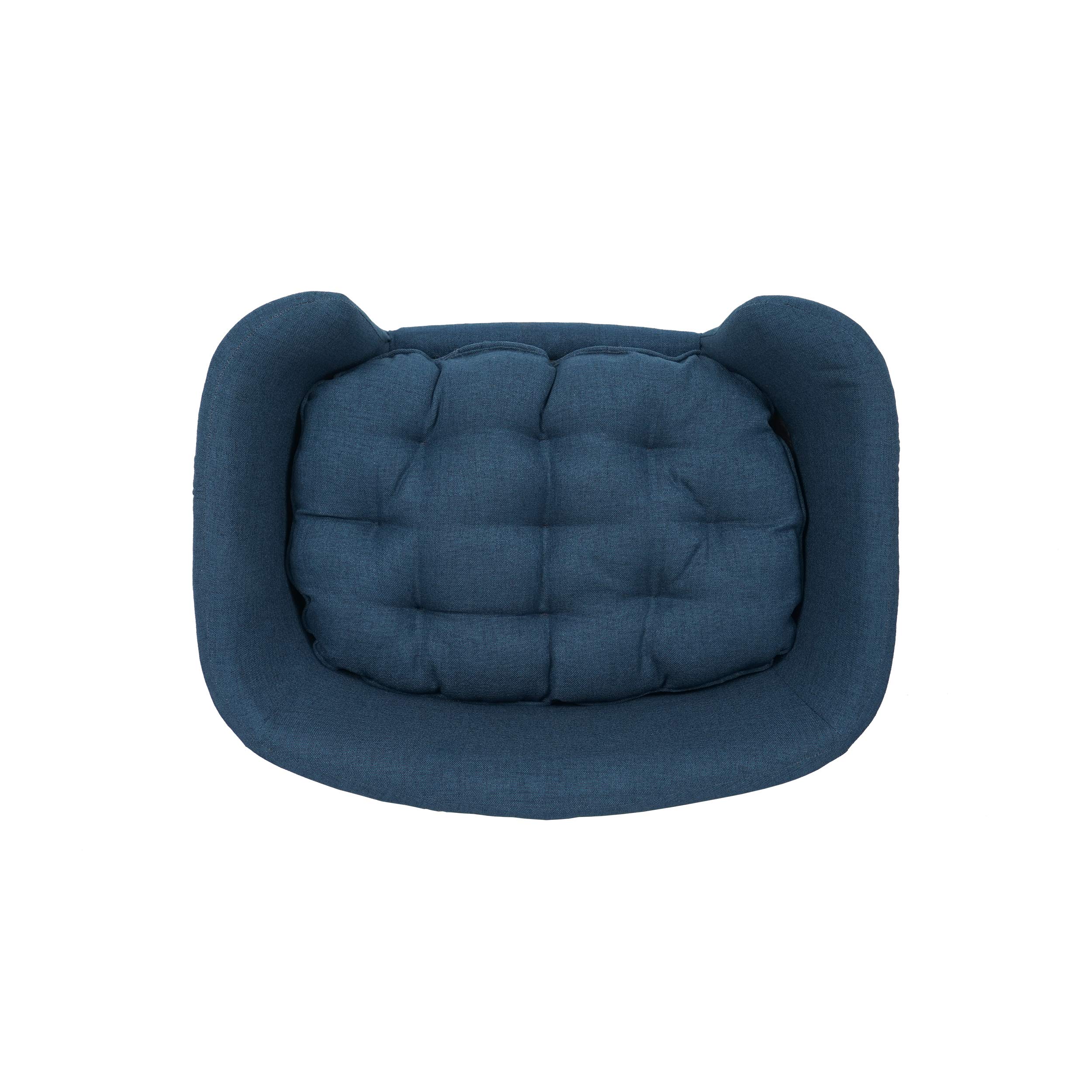 Samuel Mid Century Haustierbett Klein – Plüsch, Marineblau, Beine Aus Buchenholz