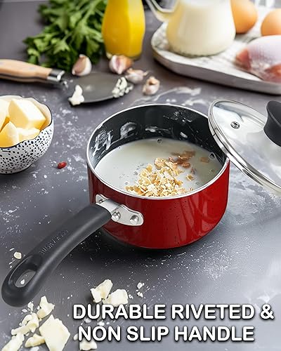 Miniatura 4 de Cook N Home - Sartén antiadherente de 1 cuarto de galón con tapa de vidrio, olla pequeña multiusos antiadherente, olla de cocina de aluminio color