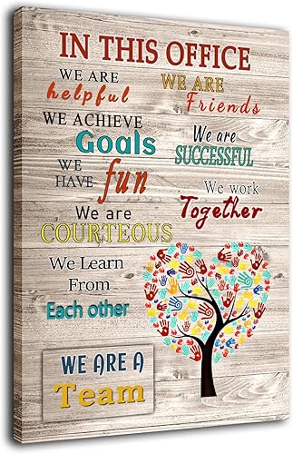 WHAOMIOT Póster inspirador para pared, decoración de pared positiva de oficina, lienzo impreso con texto en inglés In This Office We Are A Team, las