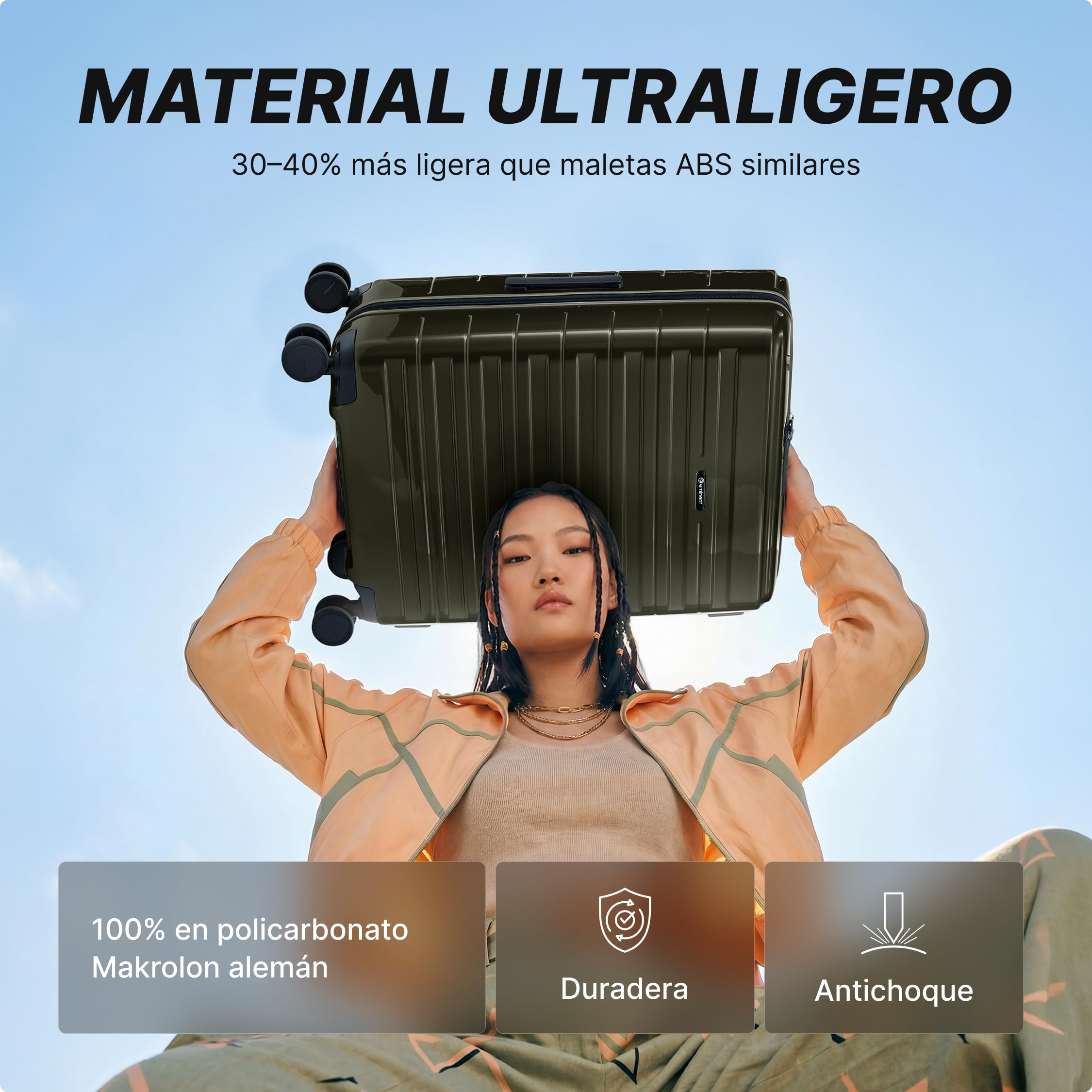 Eminent Voyager Maleta Grande 23 Kilos, Rígida para Facturar | Maleta grande para facturar, 4,4 kg, 112L, 158 cm, expandible 77x51x30 a 34, candado TSA, policarbonato, Verde Oscuro