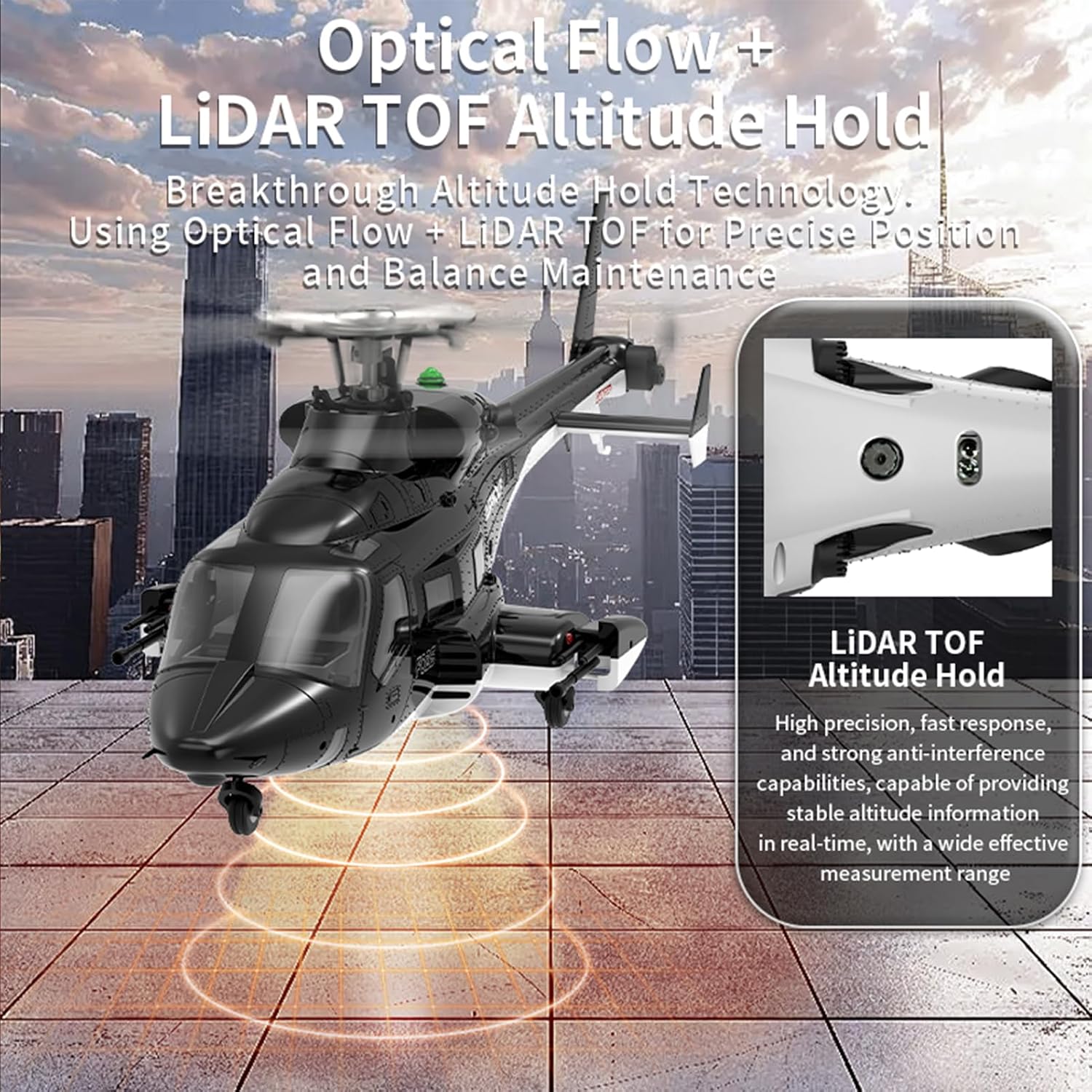 1:34 Scales GPS RC Helicopter, 6G Flybarless Brushless Motors, Optical Flow Lidar Positioning, Signal Loss Protection, One Key Return, 9 Channels High Simulation Scale Model