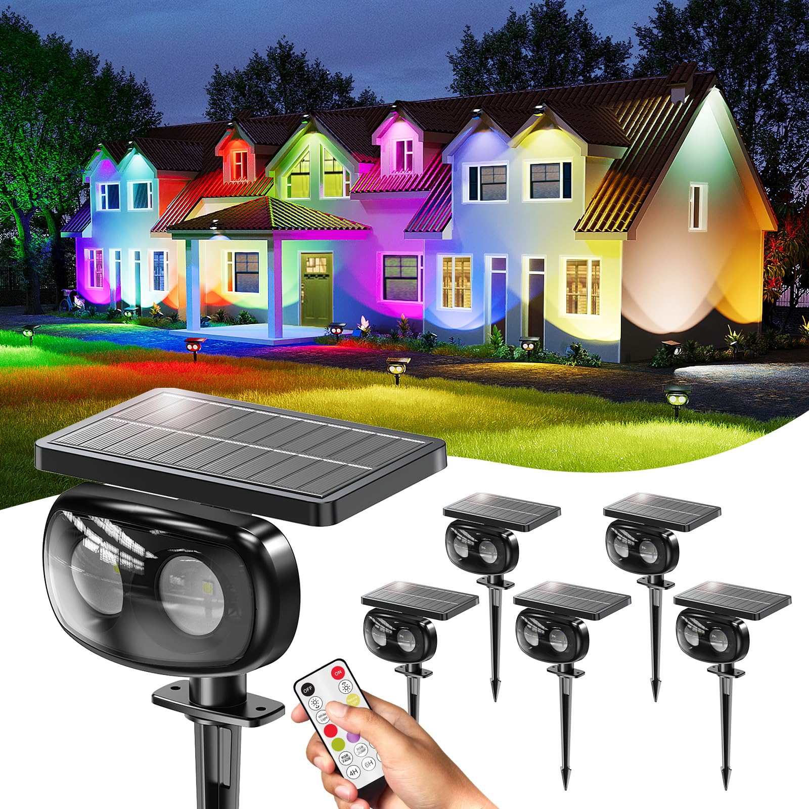 MOFOYEAH Solar Spot Lights Outdoor Waterproof IP68, RGB Colors