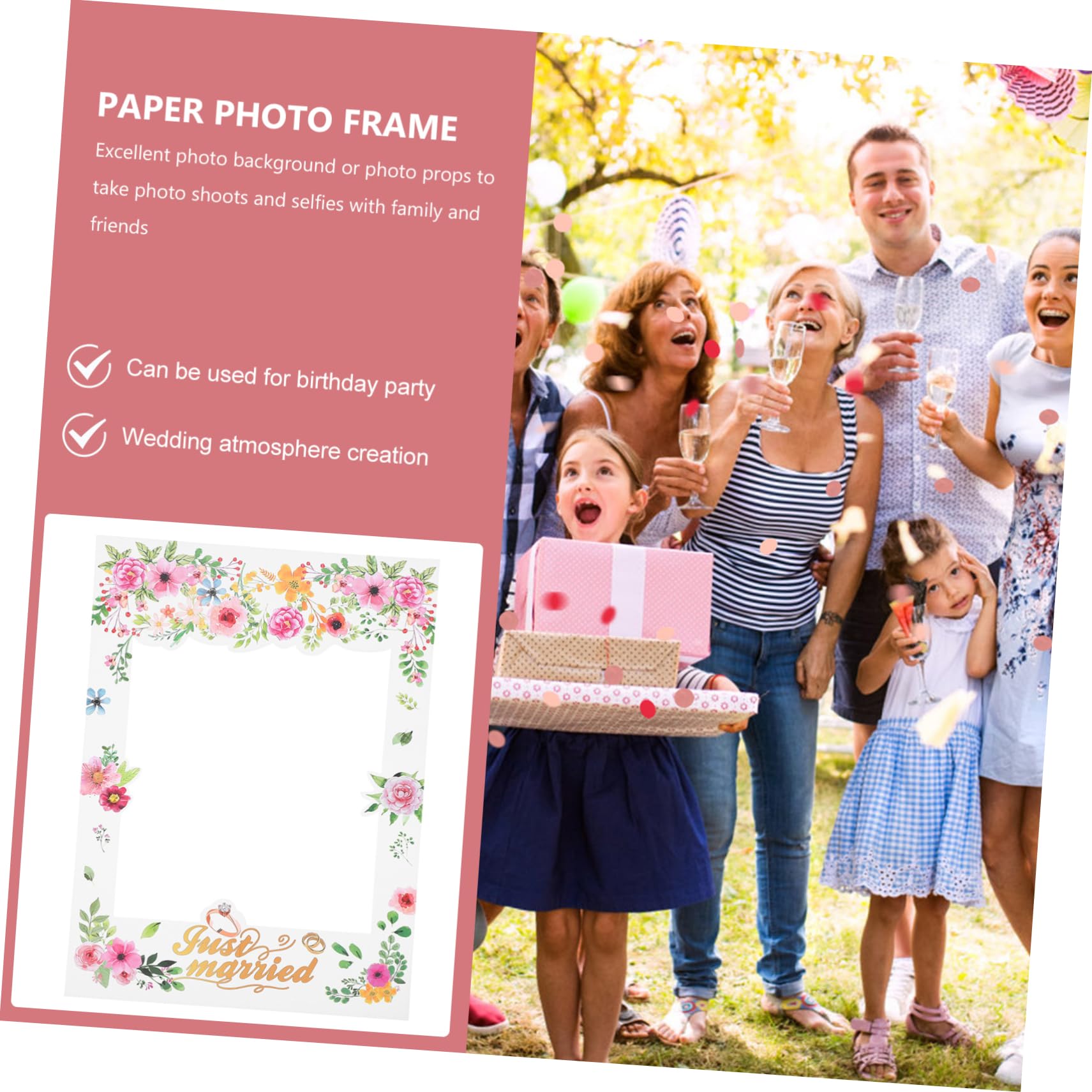 2stücke Blumenmuster Papier Foto-Rahmen Romantische Foto-Requisiten Für Hochzeiten Party-Dekorationen Kreative Selfie-Accessoires Langlebig Für Unvergessliche Momente