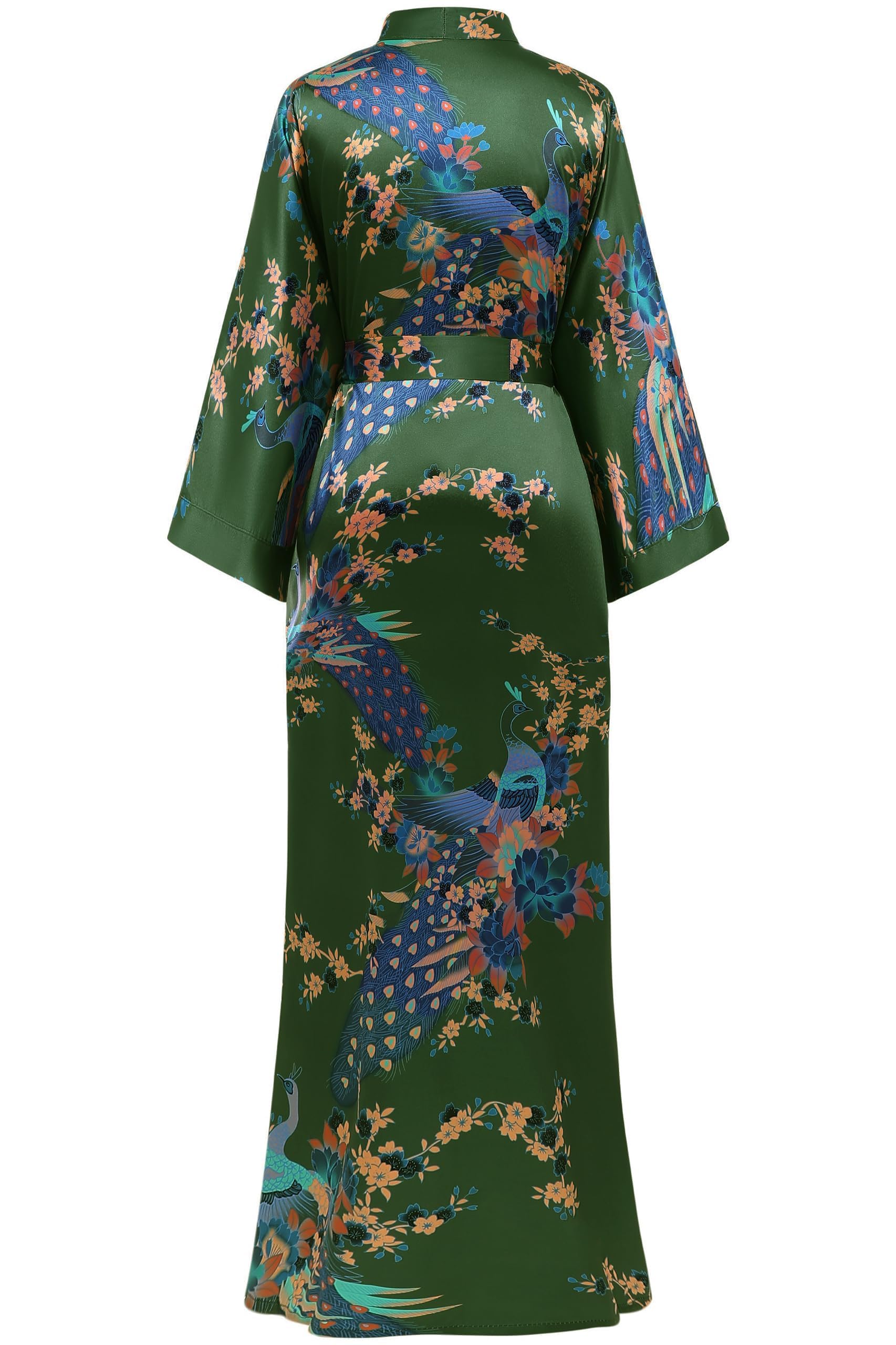 ArtiDeco Vestido Kimono Pijama de Seda Novia Kimono de Seda Ropa de Dormir de Satén Estampado Pavo Real