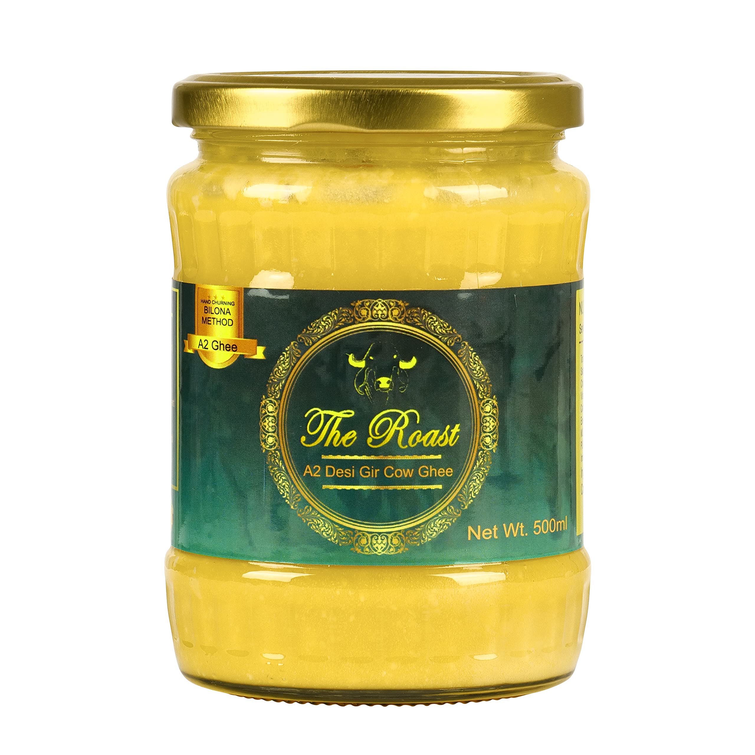 Organic Ghee - A2 Pure Ghee - 100% Desi Gir Cow Ghee - A2 Cow Desi Ghee - Cow Ghee - Vedic Bilona Method - Grass-fed, Cultured & Traditional A2 Ghee - Glass Bottle - cow ghee 500 ML