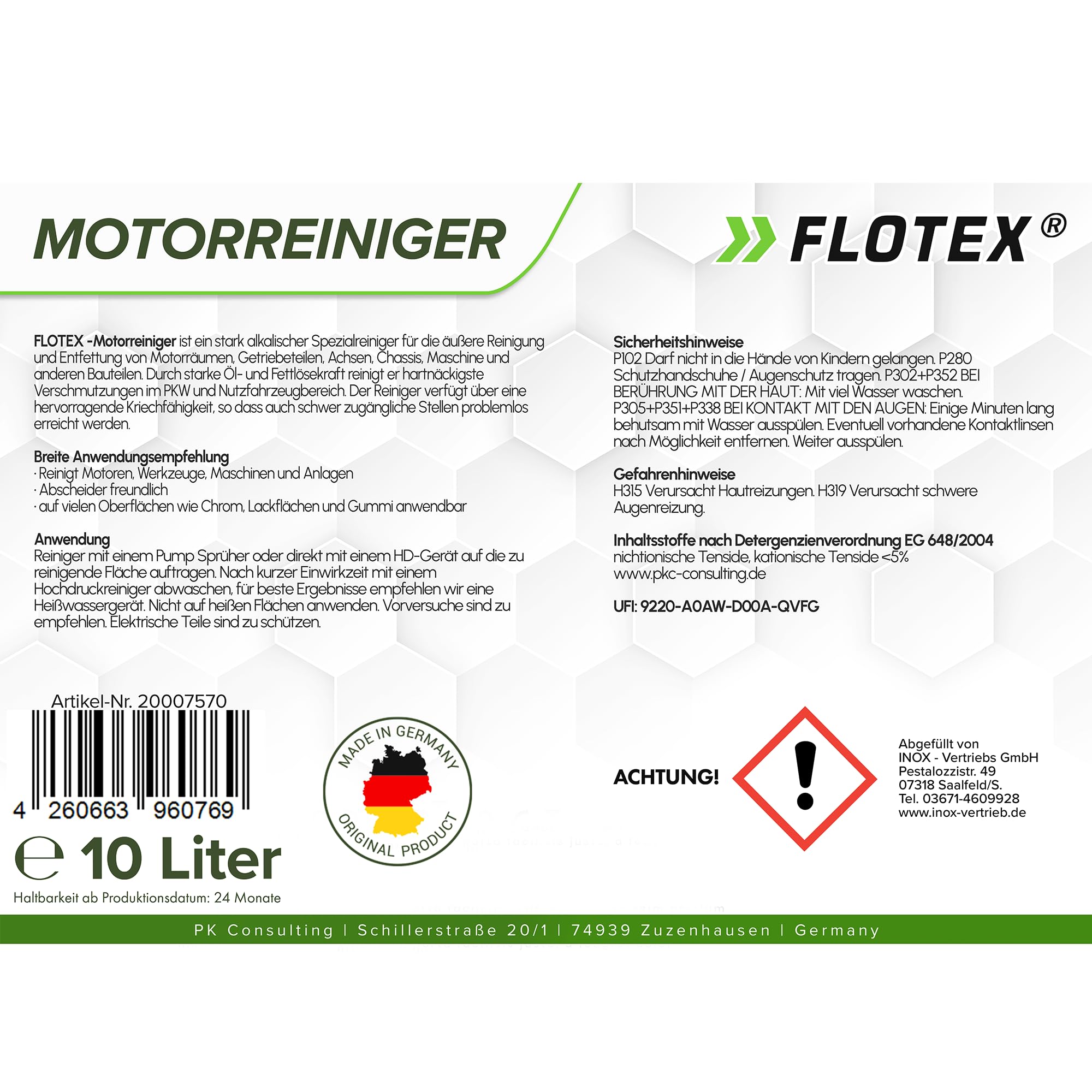 2x10L Motorreiniger - Konzentrat – Reiniger-Konzentrat für den Motor - Motorraum Reiniger & Entfetter - Motorsystemreiniger & Pflege von Auto, Motorrad & anderen Kfz
