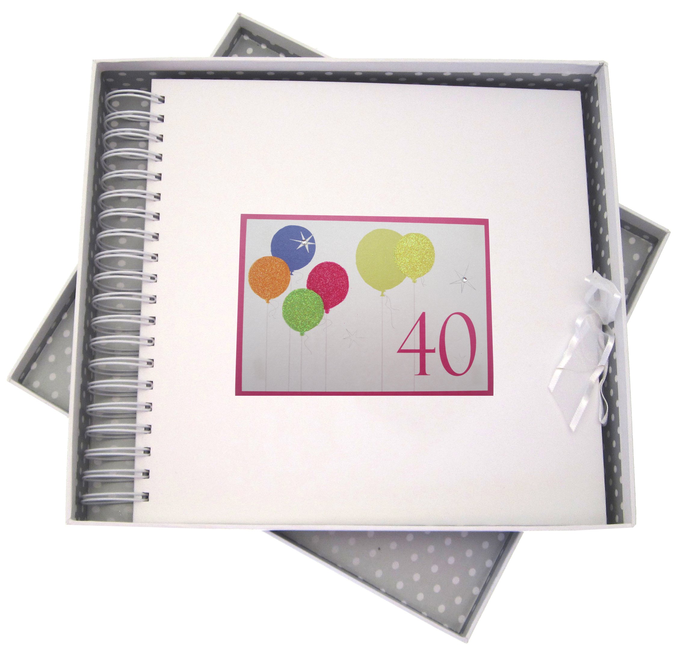 White Cotton Cards 40th Birthday, Card & Memory Book, Neon Glitter Balloons