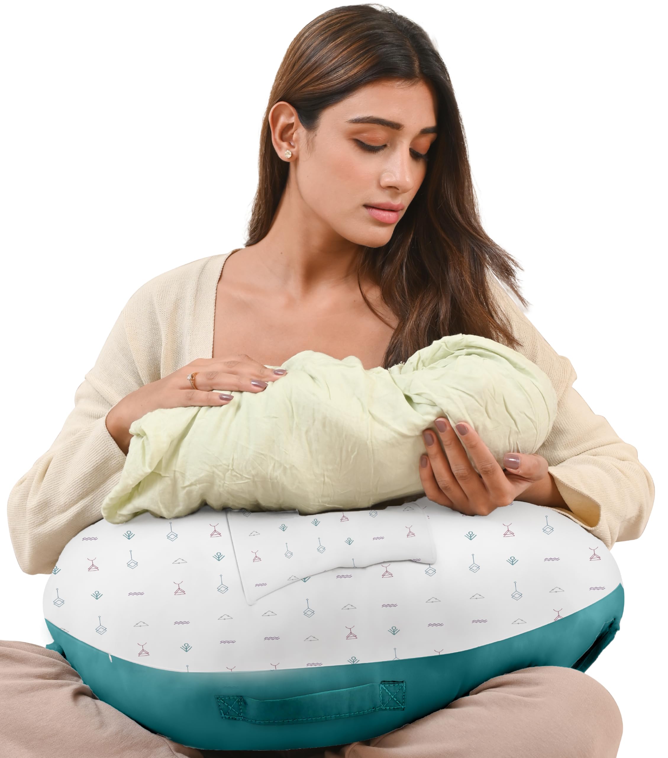 Cherilo Feeding Pillow for New Born Baby, Nursing Pillow for Breastfeeding, Baby Support Pillow with Belt & Bottle Holder (Pouch) | Premium Cotton Fabric, White Abstract-image-35
