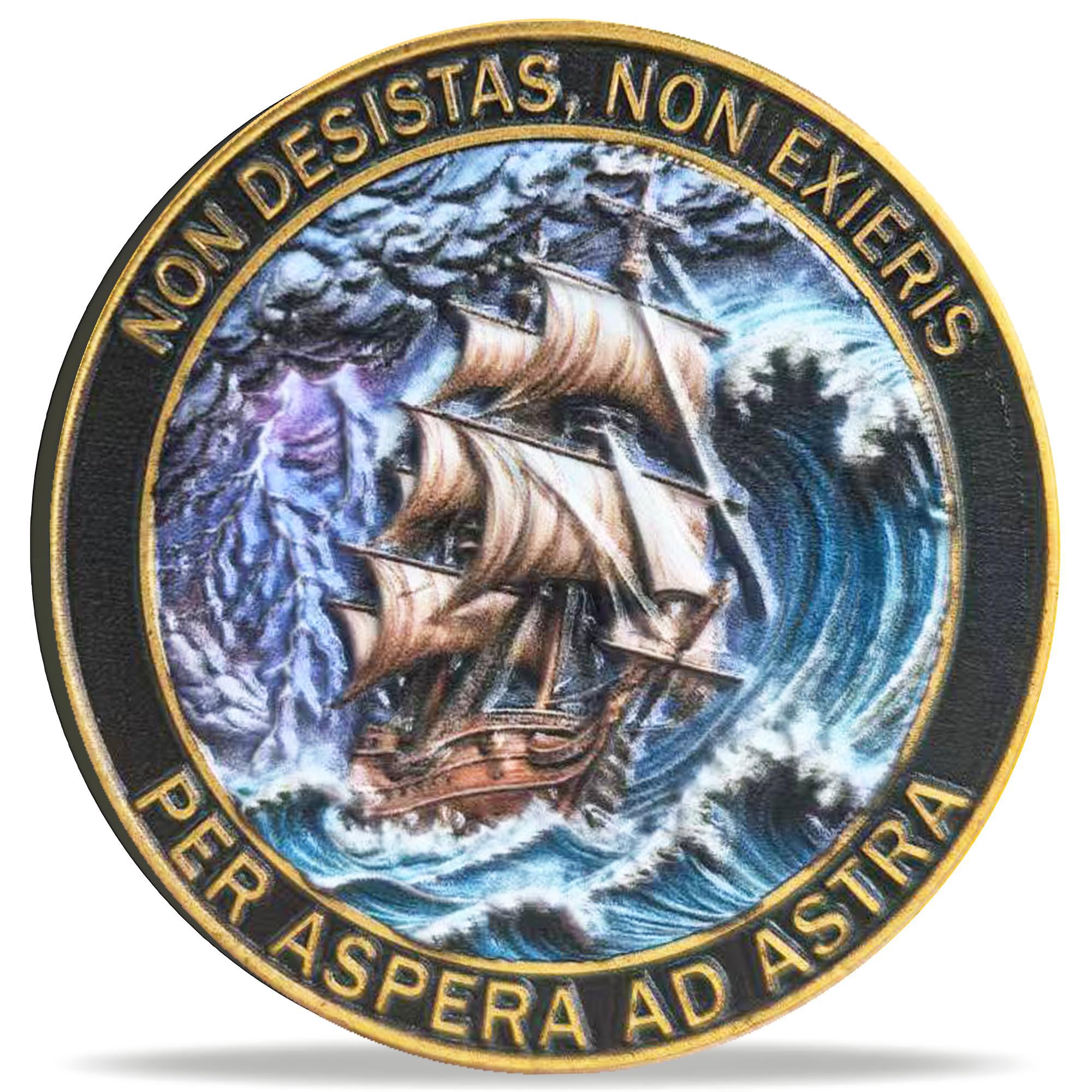 Strugglejewelry Sailing Ship & Anchor Inspirational Challenge Coin - Symbol of Perseverance & Courage - Motivational Awards Medallion Pocket Token