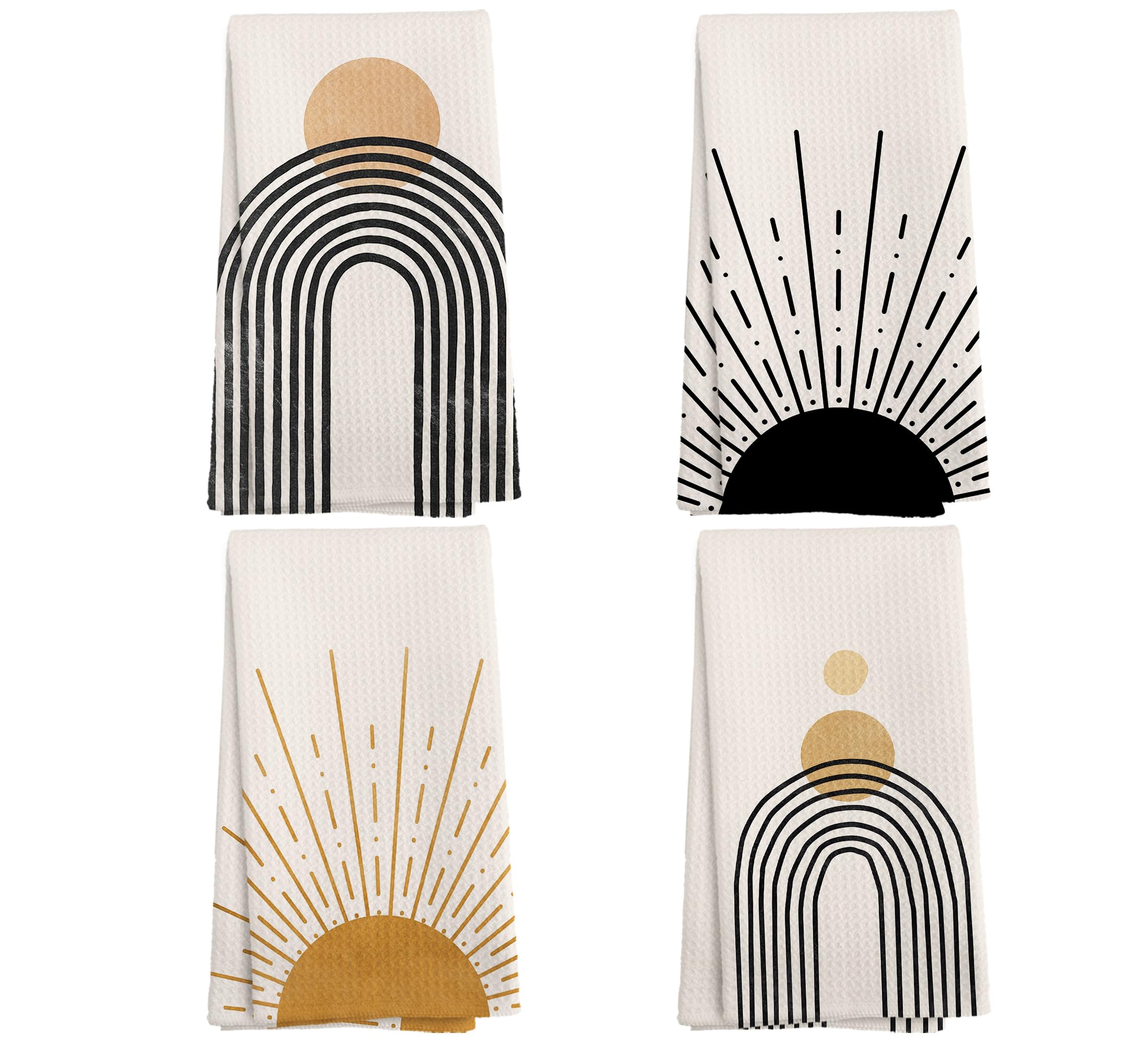 NOQL Boho Abstract Kitchen Towels and Dishcloths Set of 4, Mid Century Modern Decor Hand Towels, Boho Abstract Minimalist Sunshine Drying Cloth Hand