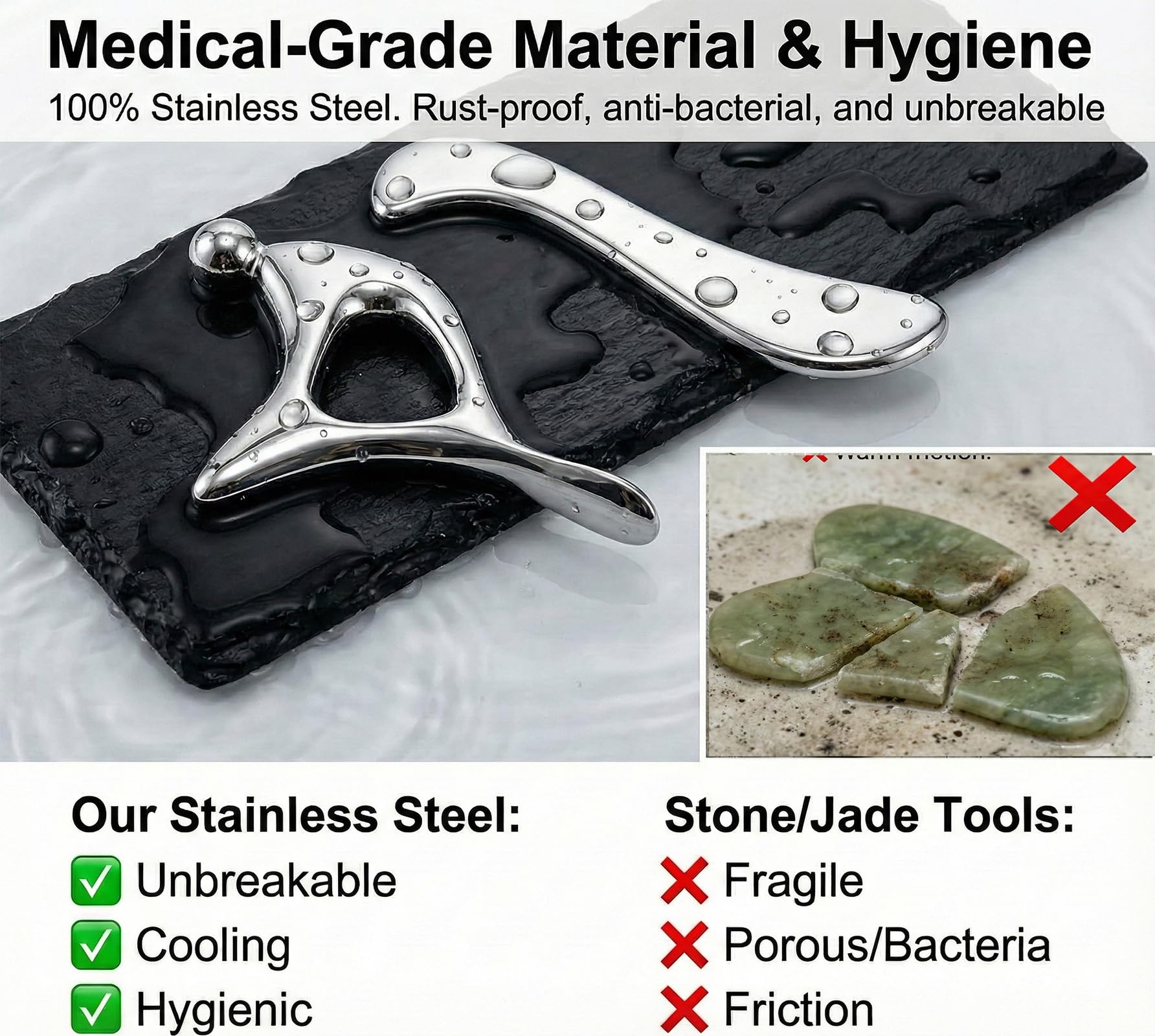 Stainless Steel Muscle Scraper Tool Set - 4Pcs Massage Scraper Tool Gua Sha for Myofascial Release, Fascia Release Tools for Deep Tissue Massage, Physical Therapy & Fascia Scrapingr (4Pcs)
