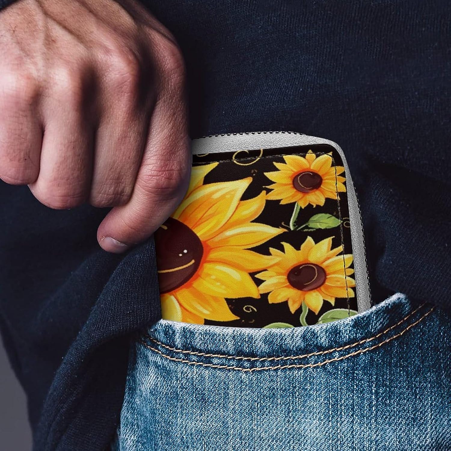 Cute Sunflower Card Holder RFID Blocking,Credit Card Wallet for Women And Men,Card Case Organizer Bag with Zipper