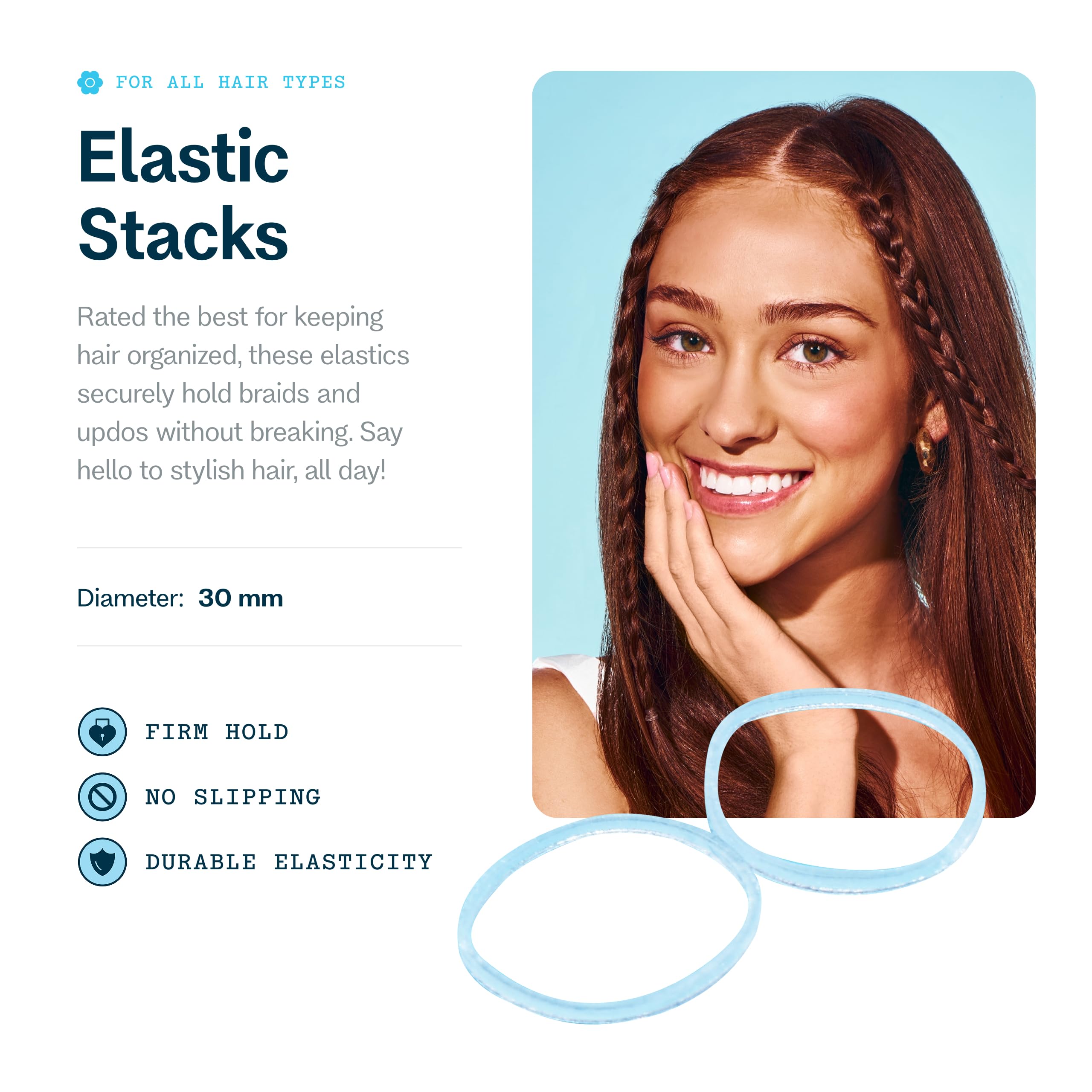 Gimme Beauty - Cintas elásticas para cabello mediano de alta calidad, lazos transparentes para el cabello con innovadora pila de almacenamiento, bandas antideslizantes y duraderas para uso durante