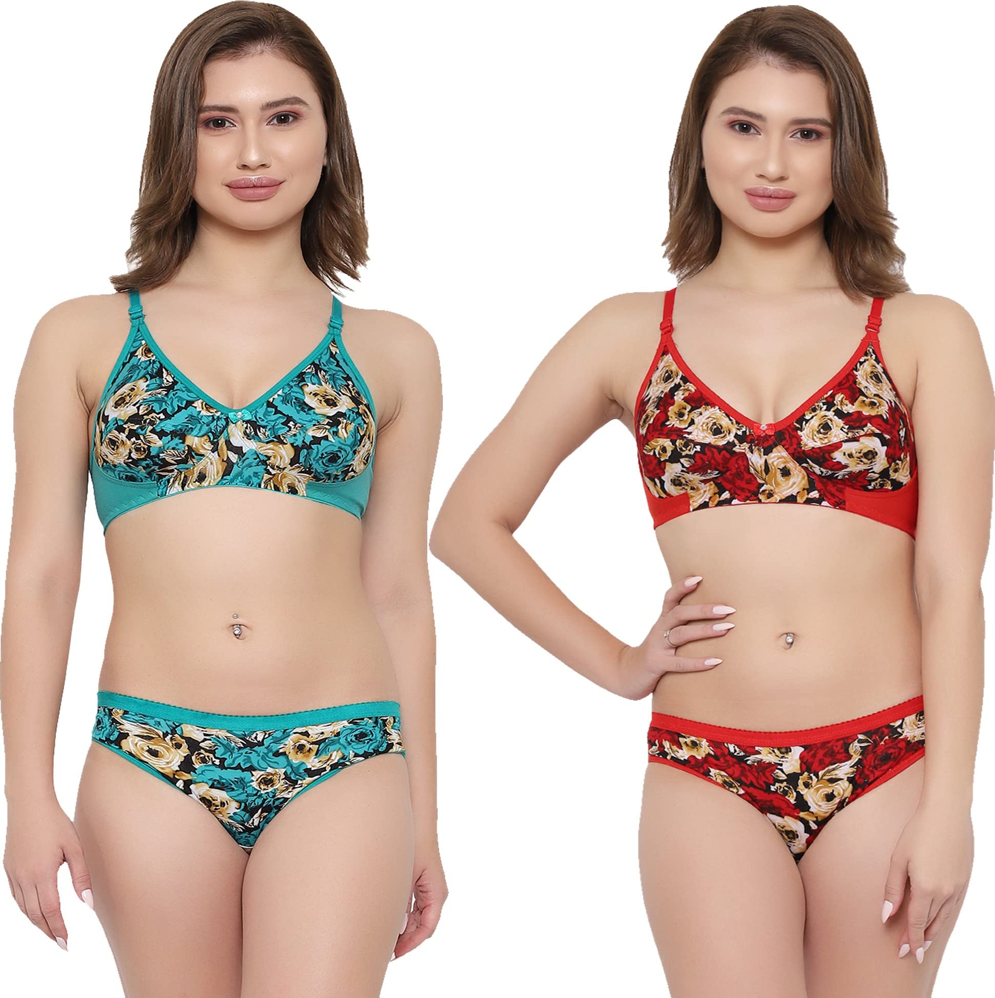 Women Stylish Cotton Bra and Underwear Set (F2_Green_Red Sets_30pt)-picture-43