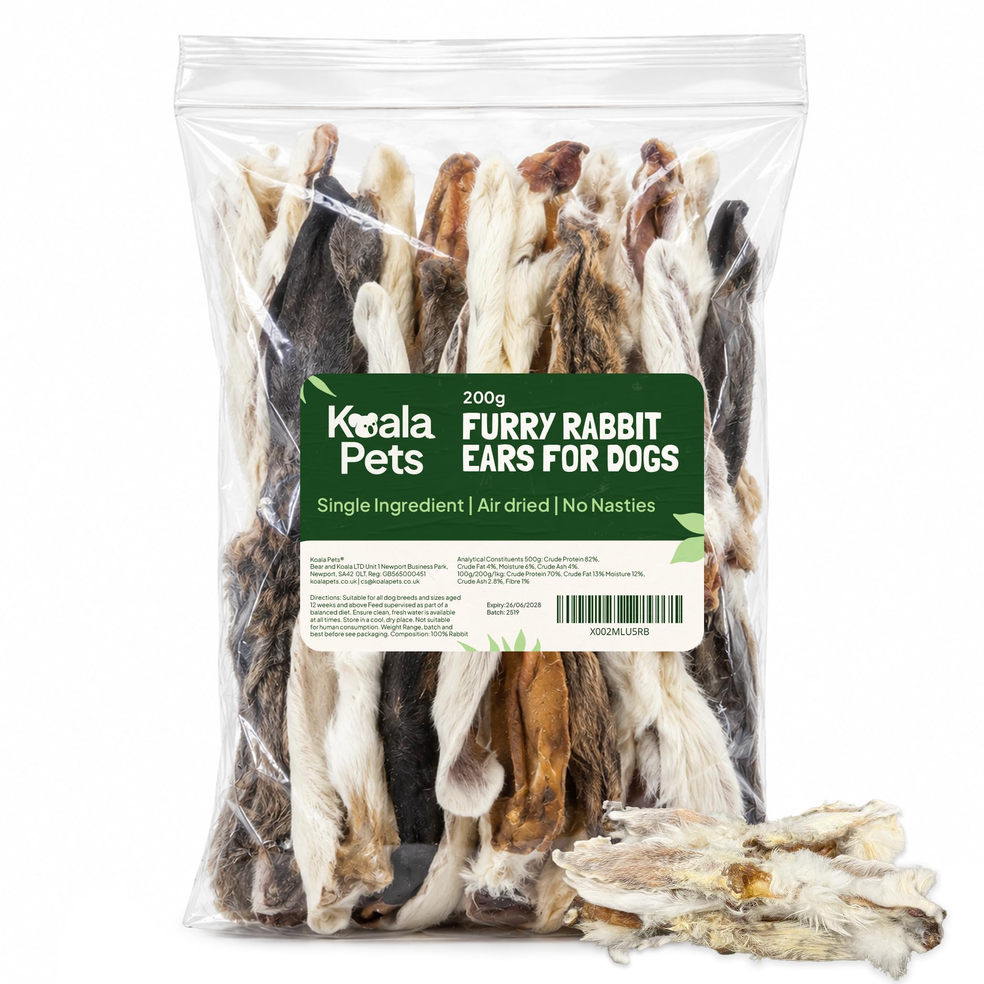 Rabbit Ears With Fur For Dogs 100% Natural Dog Treats Hypoallergenic (200G)