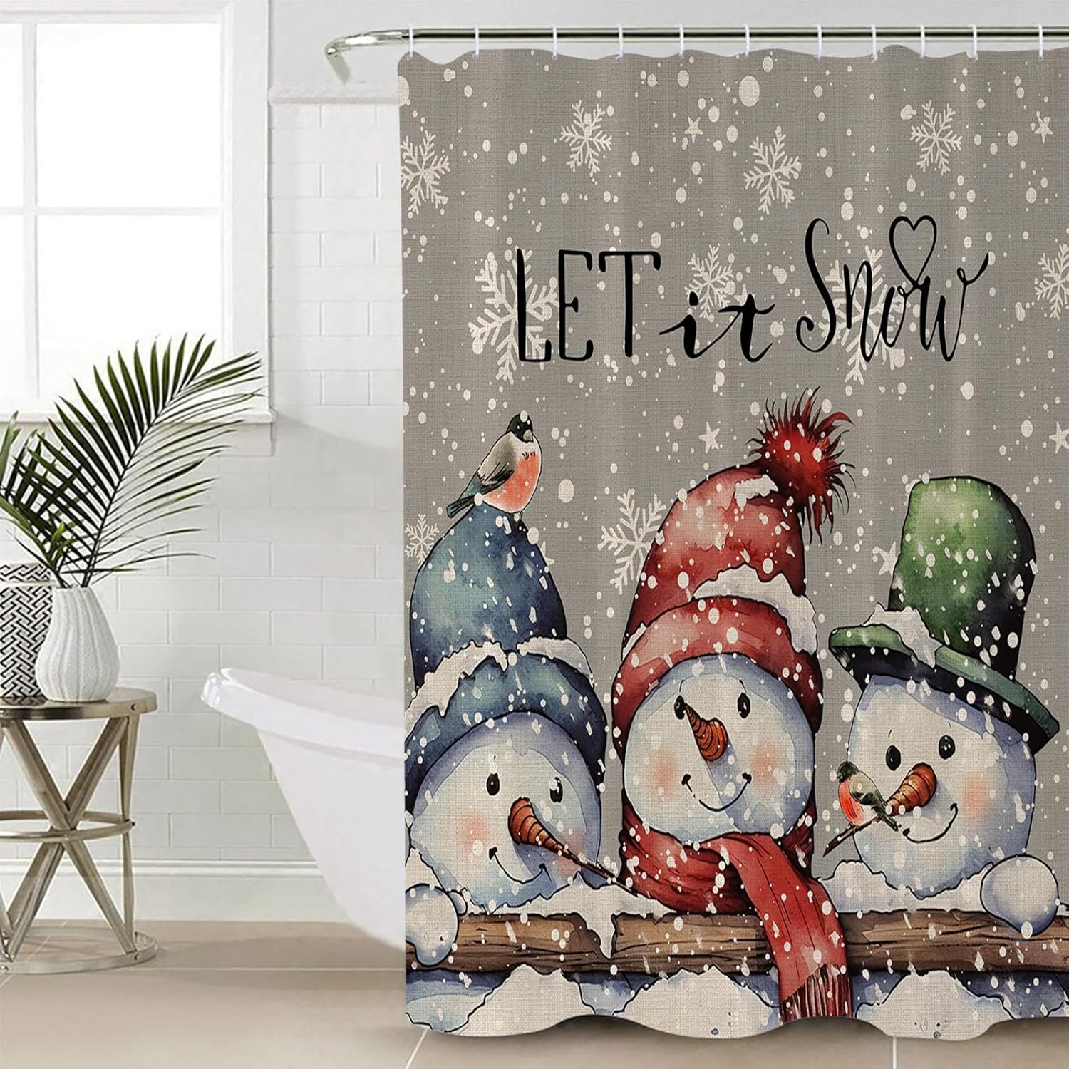Christmas Shower Curtain for Bathroom 72" x 96" Vintage Grey Snowman Snowflake Xmas Winter Shower Curtain with Hooks Polyester Waterproof Home Bathtub Decor