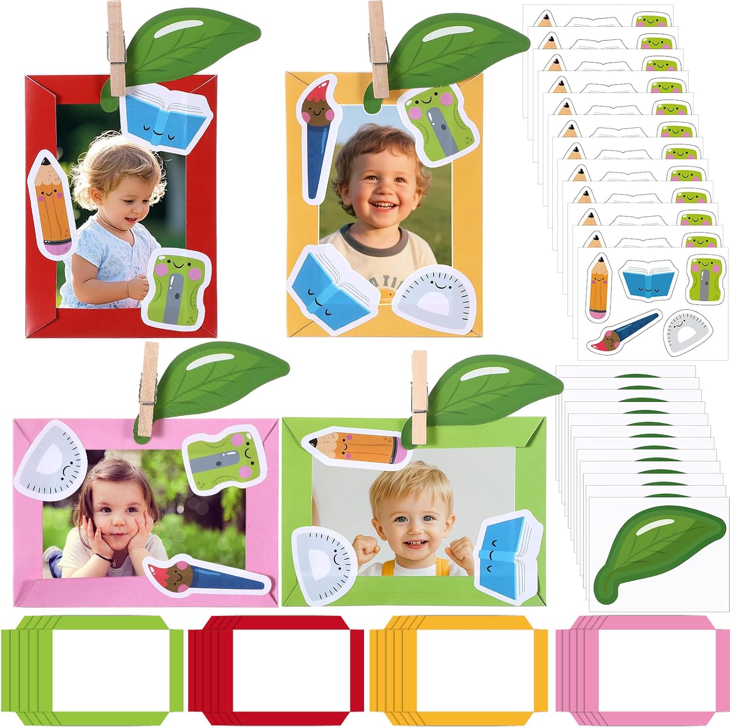 Motipuns 24 Set Back to School Picture Frame Crafts Kit DIY Welcome First Day of School Craft Colorful Photo Frame for Classroom Preschool Supplies Activities Party Favors Bulletin Board Decorations