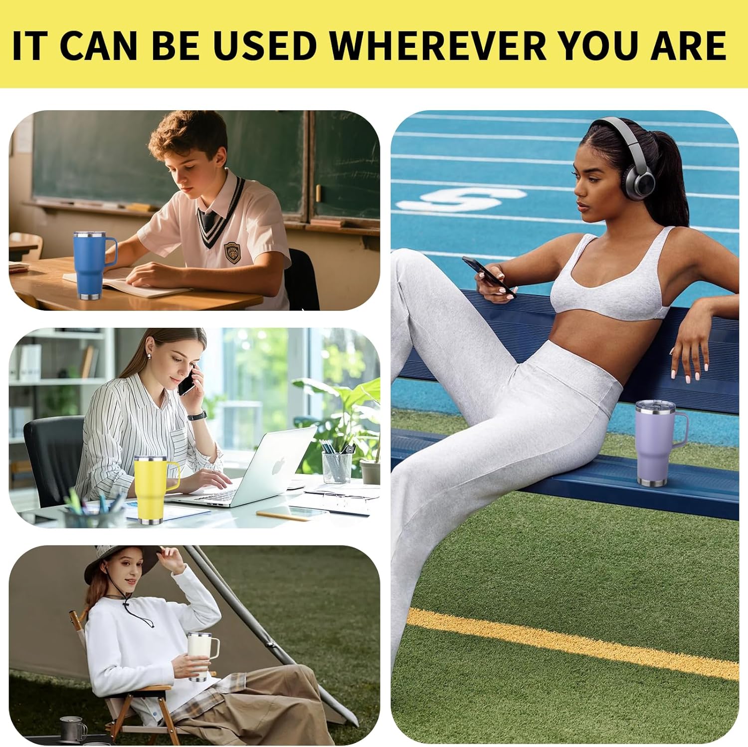 20oz Insulated Tumbler with Handle Stainless Steel Travel Coffee Mug with Lid and Straw Double Wall Vacuum Leak-proof Reusable Thermal Water Cup for Hot and Cold Drinks (Yellow,1 Pack) - Image 8