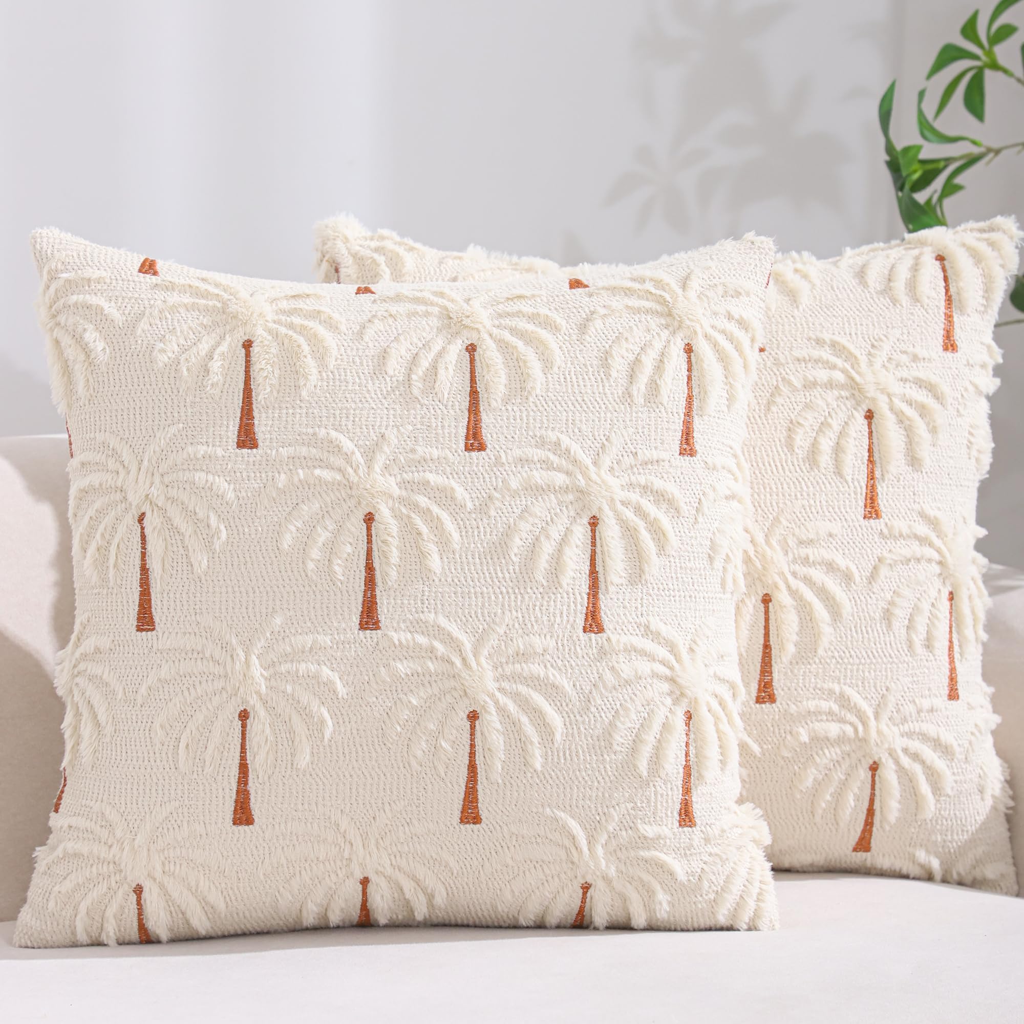 Housse de coussin d'été 45x45 peluche motif palmier pour déco océan