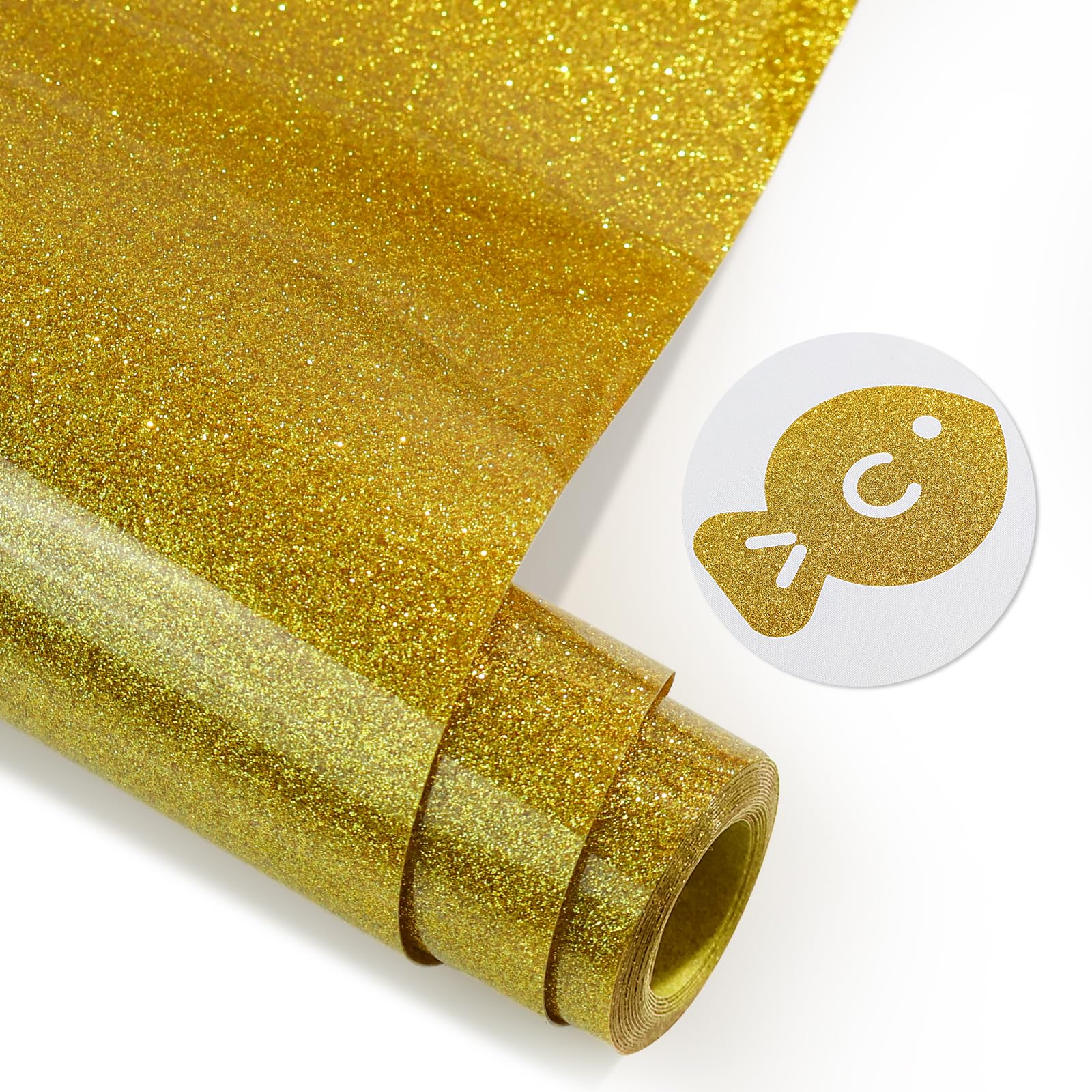Gold Glitter Heat Transfer Vinyl for T-Shirts 10" x 8ft, Gold Glitter HTV Iron on Vinyl for Cricut Cutting Machine, Easy to Cut & Weed for DIY Crafts Design