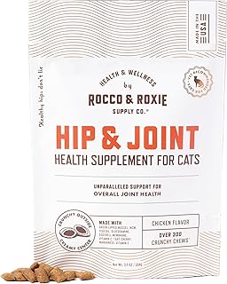 Rocco & Roxie Senior Cat Hip & Joint Supplements - Chicken Flavored Glucosamine Joint Supplement for Cats, Cat Arthritis Pain Relief, with Green Lipped Mussel, Made in USA, Over 300 Crunchy Chews