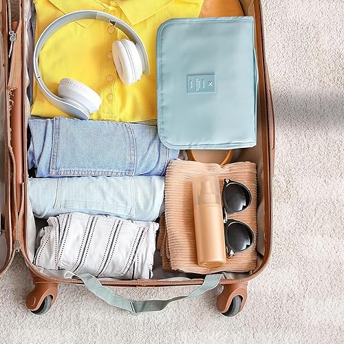 Miniatura 7 de Neceser para mujer, bolsa de aseo colgante resistente al agua, organizador de viaje de maquillaje cosmético con gancho resistente, Azul