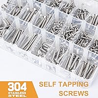 Vista 5 de VIGRUE Kit surtido de tornillos de acero inoxidable 304 de 520 piezas, tornillos de cabeza plana y pan de #4#6#8#10 Philips autorroscantes de acero