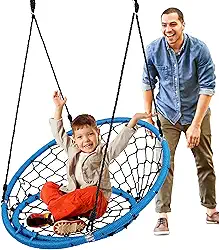Serenelife Balanço de Assento Redondo – 90 cm Infantil Interior Externo Quintal Circular Redondo Disco para Árvores ou Conjuntos de Balanço – Todas as estações Resistente a UV Corda Swing Net Assento – SLSWNG125