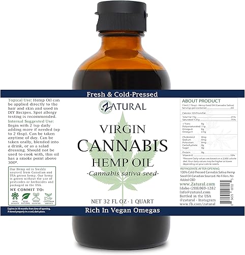 Miniatura 3 de Aceite de cáñamo, antiinflamatorio, alivio del dolor, 100 % puro, prensado en frío, Omegas Vegano de alta calidad 3 y 6, sin rellenos ni aditivos,